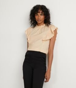 Blusa Regata em Viscose com Babados na Gola e Alças