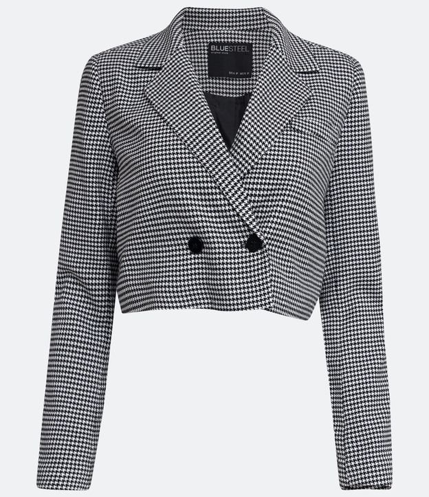 Blazer Cropped Sastrería con Estampado Pied-de-Poule Negro 7