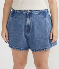 Short Evasê Jeans com Pregas Curve & Plus Size