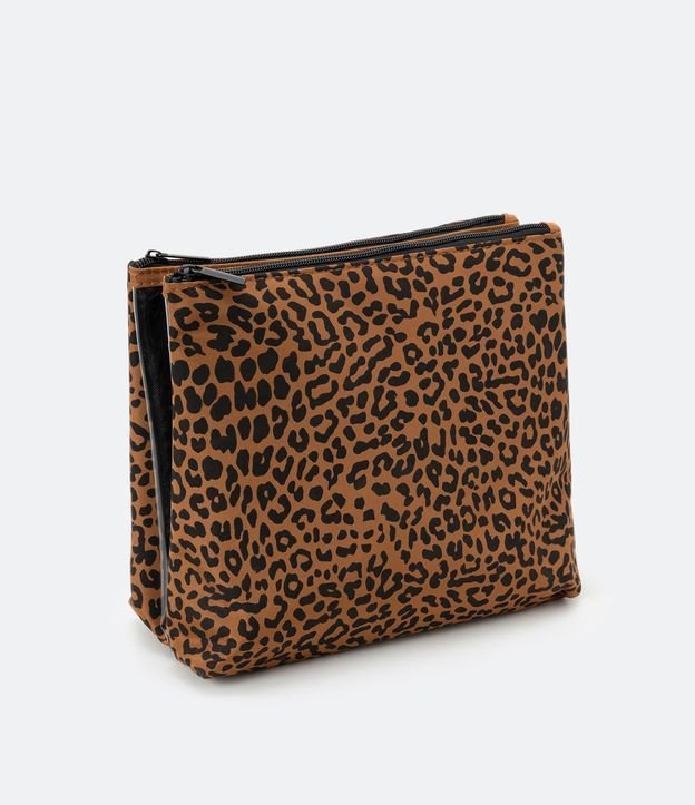 Necesaire Trapecio con Divisória y Estampado Animal Print Leopardo Marrón 1