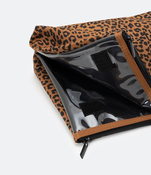 Necesaire Trapecio con Divisória y Estampado Animal Print Leopardo Marrón 3