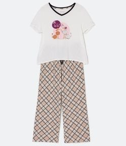 Pijama em Viscose com Estampa de Cachorros e Xadrez Curve & Plus Size
