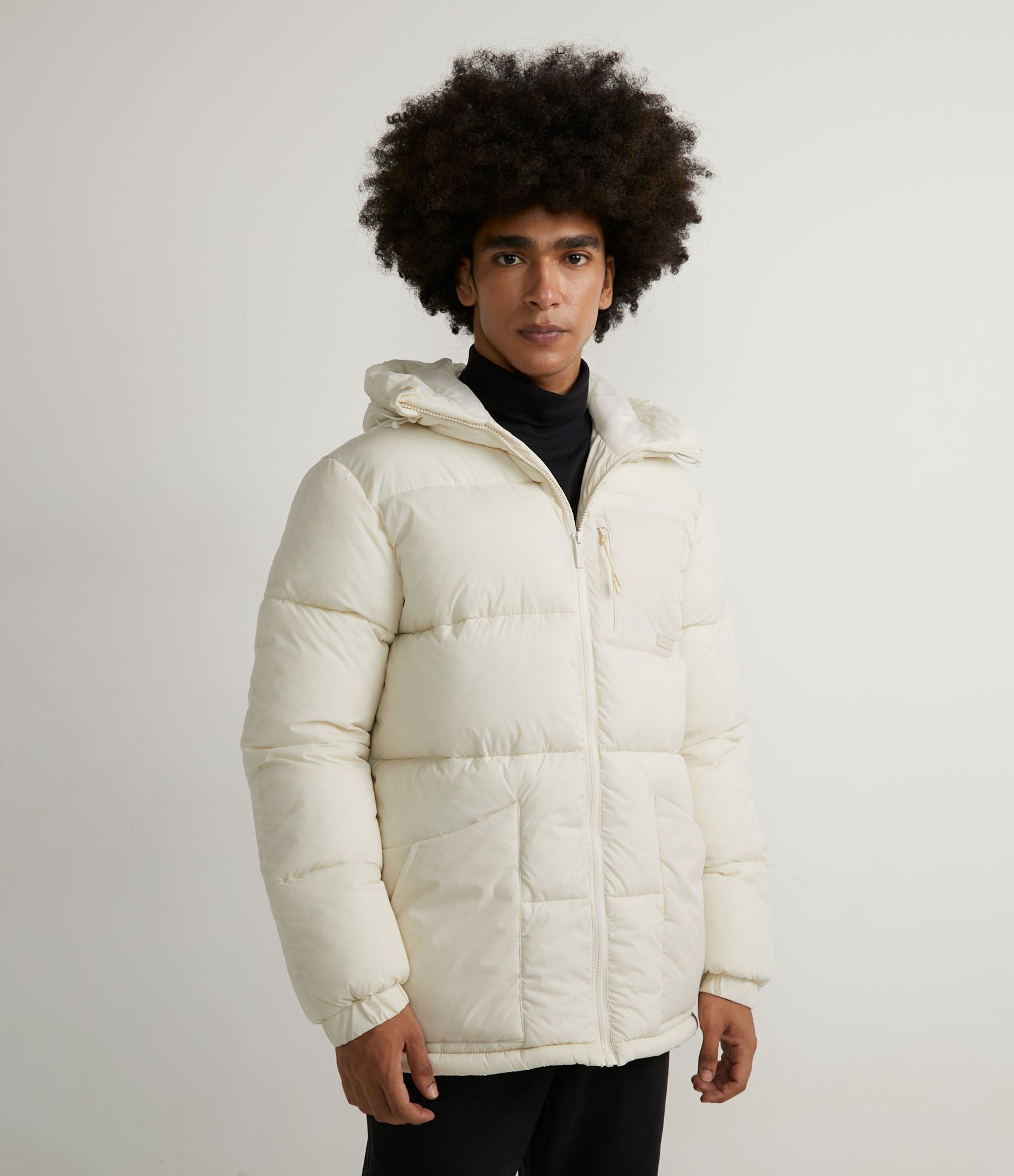 Jaqueta Puffer em Poliamida com Zíper e Bolsos Bege 1