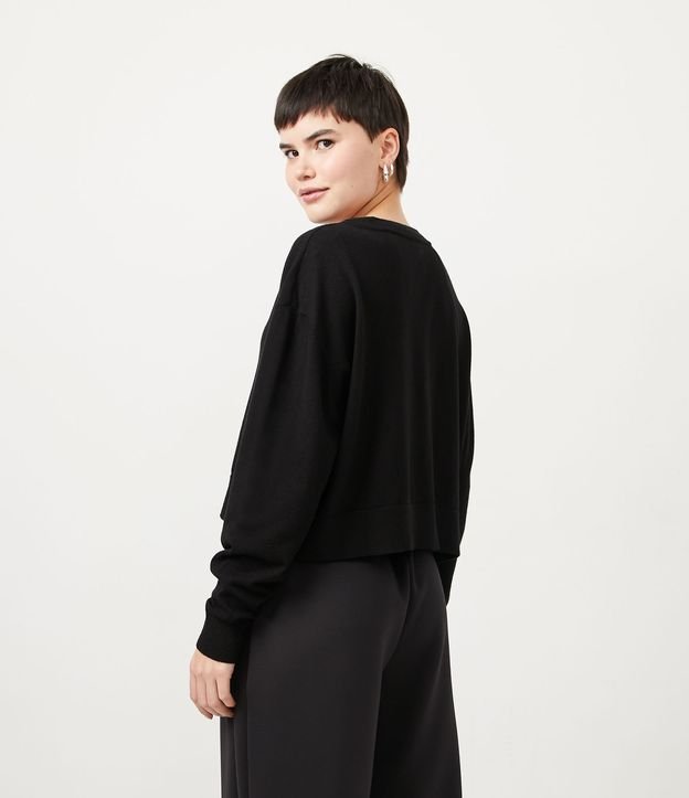 Cardigan Cropped de Punto Jacquard con Be Bold Negro 3