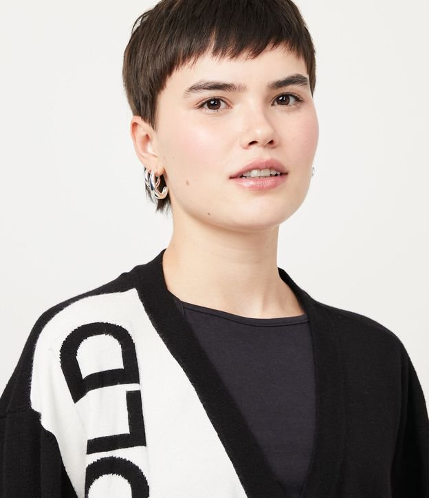 Cardigan Cropped de Punto Jacquard con Be Bold Negro 5
