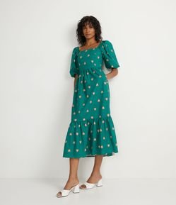 Vestido Longo em Algodão com Estampa de Onça em Repetição