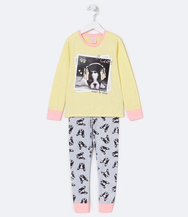 Pijama Longo Infantil com Estampa de Bulldog - Tam 5 a 14 anos