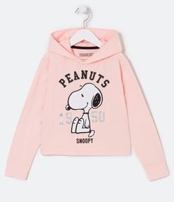 Blusa Cropped Infantil com Capuz e Estampa de Snoopy - Tam 5 a 14 anos