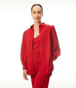 Camisa Alongada em Crepe com Manga Longa Bufante