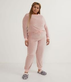 Pijama Longo em Plush Listrado Curve & Plus Size