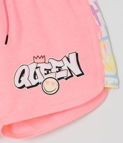 Short Infantil Neon com Estampas Queen - Tam 5 a 14 anos