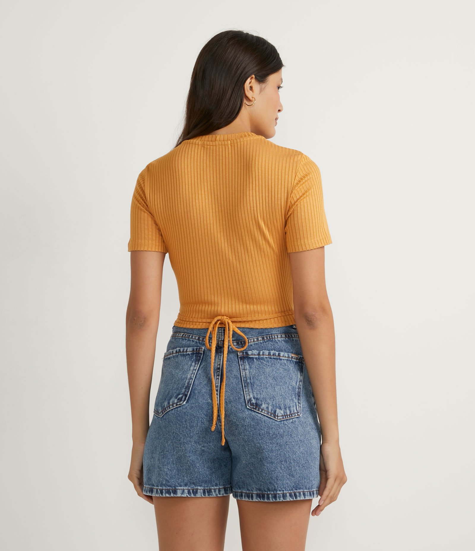 Blusa Curta em Ribana com Amarração Amarelo 2