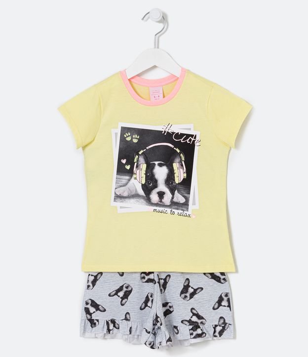 Pijama Corto Infantil con Estampado de Bulldog - Talle 5 a 14 años Amarillo 1