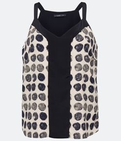 Blusa Regata em Crepe com Recorte Contrastante e Estampa Poá