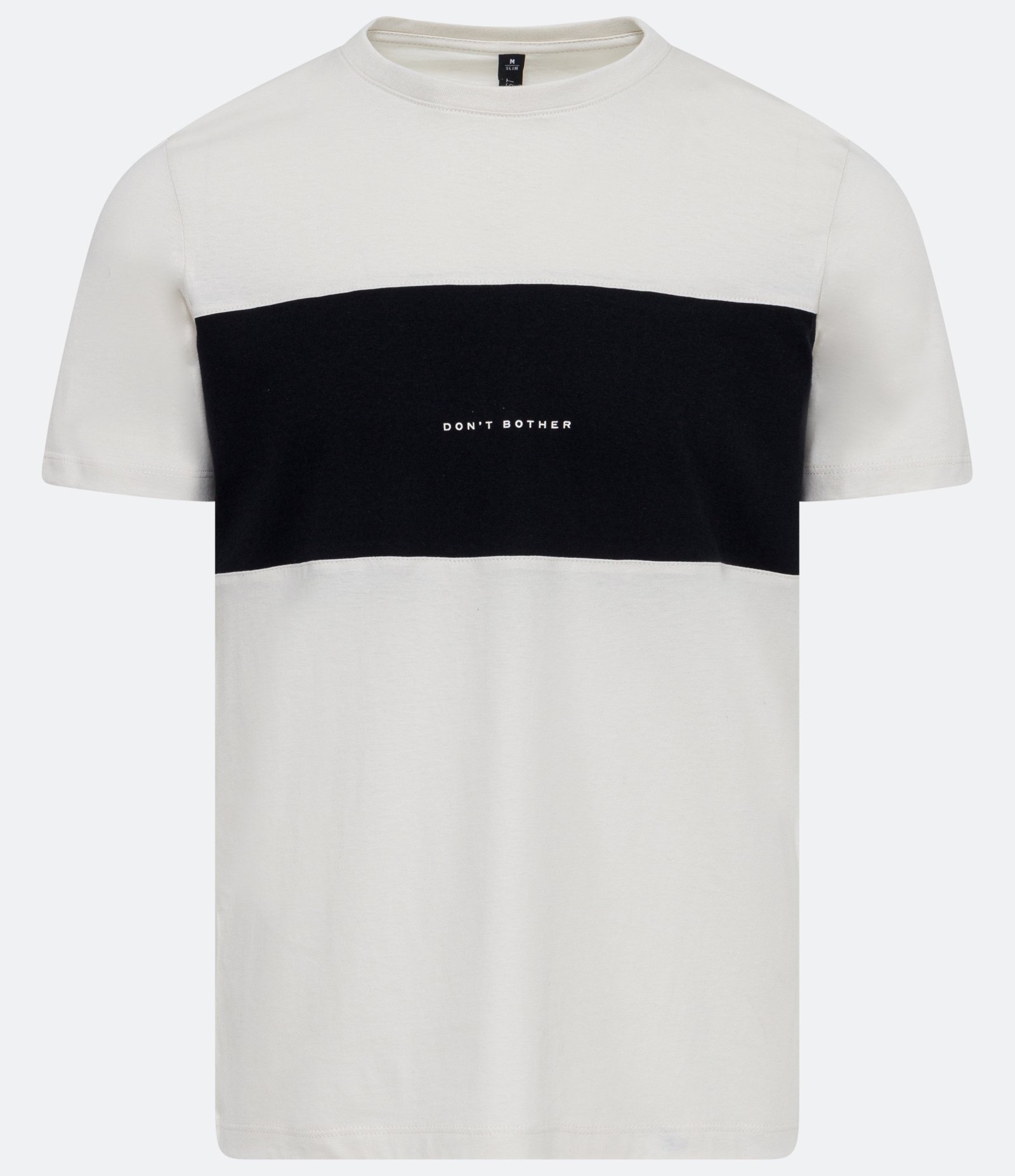 Camiseta Manga Curta em Algodão Blocada com Estampa "Don't Bother" Cinza 1