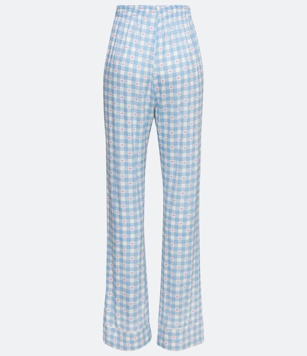 Pantalón de Pijama en Viscolycra con Estampado de Cuadros Vichy y Mini Corazones Azul 6
