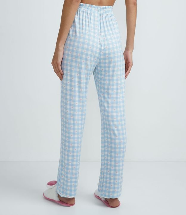 Pantalón de Pijama en Viscolycra con Estampado de Cuadros Vichy y Mini Corazones Azul 2