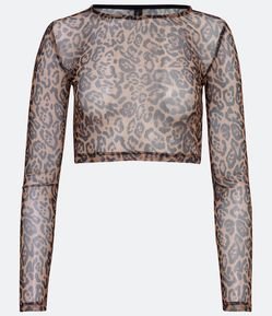 Blusa em Tule com Estampa Animal Print Onça