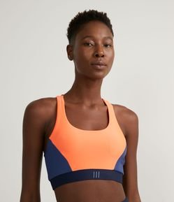 Top Esportivo em Poliamida com Bojo Removível e Recortes Contrastantes