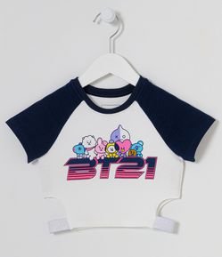 Blusa Cropped Infantil com Estampa de BT21 - Tam 5 a 14 anos