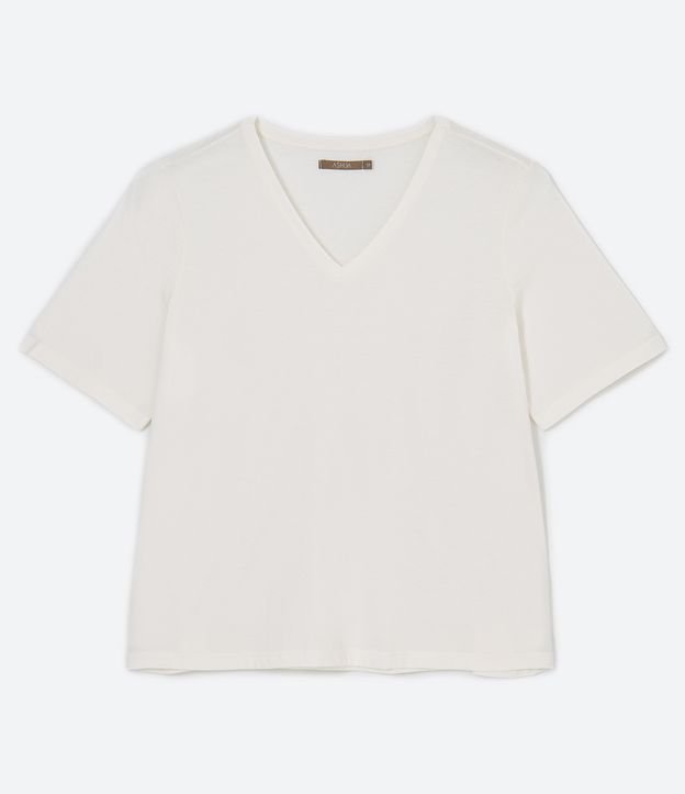 Blusa Básica em Algodão com Gola V Curve & Plus Size Branco 7