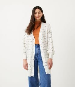 Casaco Alongado em Tricô com Bolsos e Listras