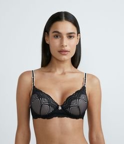 Sutiã Base em Renda com Bojo Oco e Alça Sobreposta Contrastante