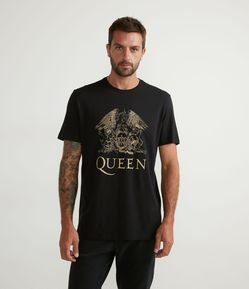 Camiseta Manga Curta em Algodão com Estampa Queen