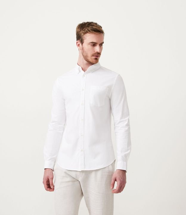 Camisa Slim en Tricolina Manga Larga con Bolsillo Blanco 1