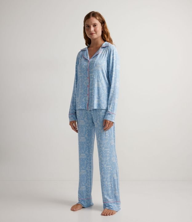 Pijama Americano Largo en Viscolycra con Estampado Dumbo Azul 1