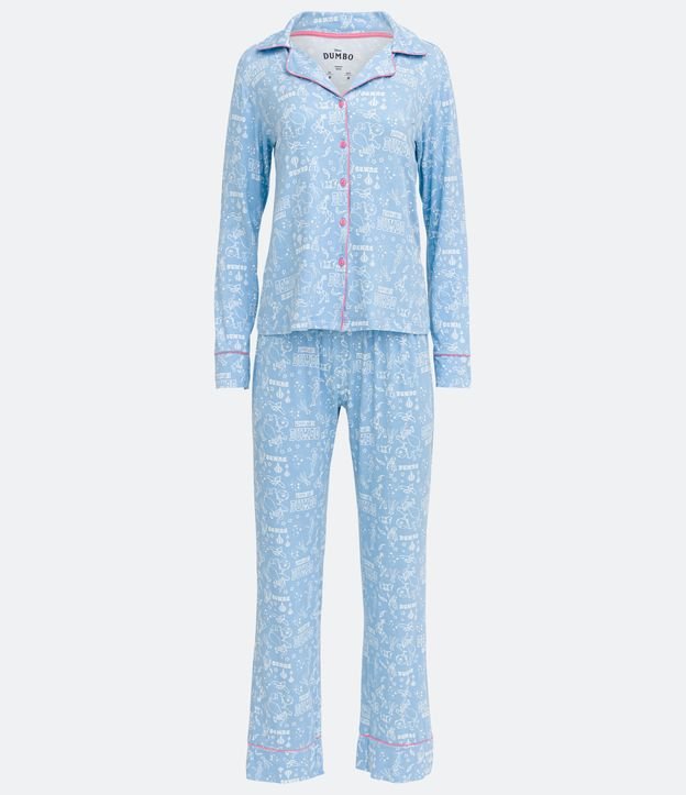 Pijama Americano Largo en Viscolycra con Estampado Dumbo Azul 5