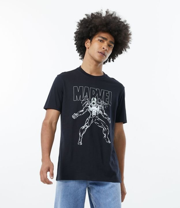 Camiseta Regular com Estampa Venom Brilha no Escuro Preto 1