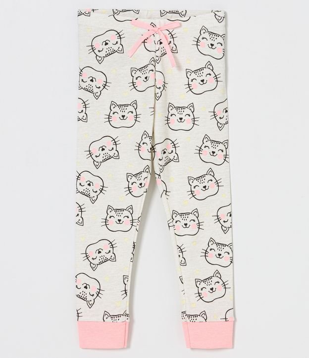 Pijama Largo Infantil Estampado de Gatito con Bufanda - Talle 1 a 5 años Blanco 3