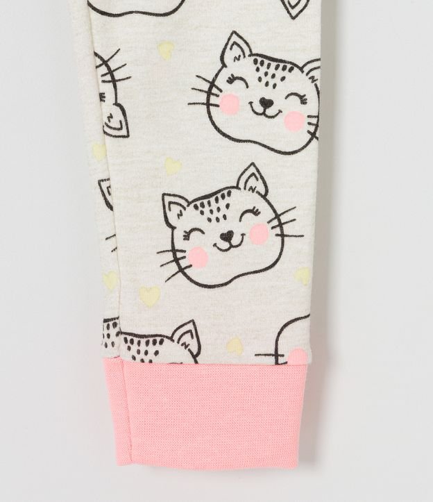 Pijama Largo Infantil Estampado de Gatito con Bufanda - Talle 1 a 5 años Blanco 5