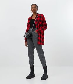Calça Jogger Jeans com Cintura Alta e Barra com Elástico