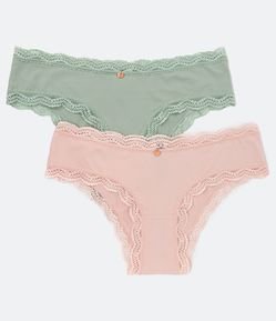 Kit 02 Calcinhas Boyshort em Microfibra com Rendinha no Cós e nas Cavas