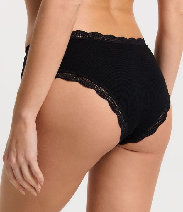 Kit 02 Calcinhas Boyshort em Viscose Canelada com Detalhes em Renda Cinza/Preto 7