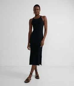 Vestido Midi Básico em Viscose Canelado