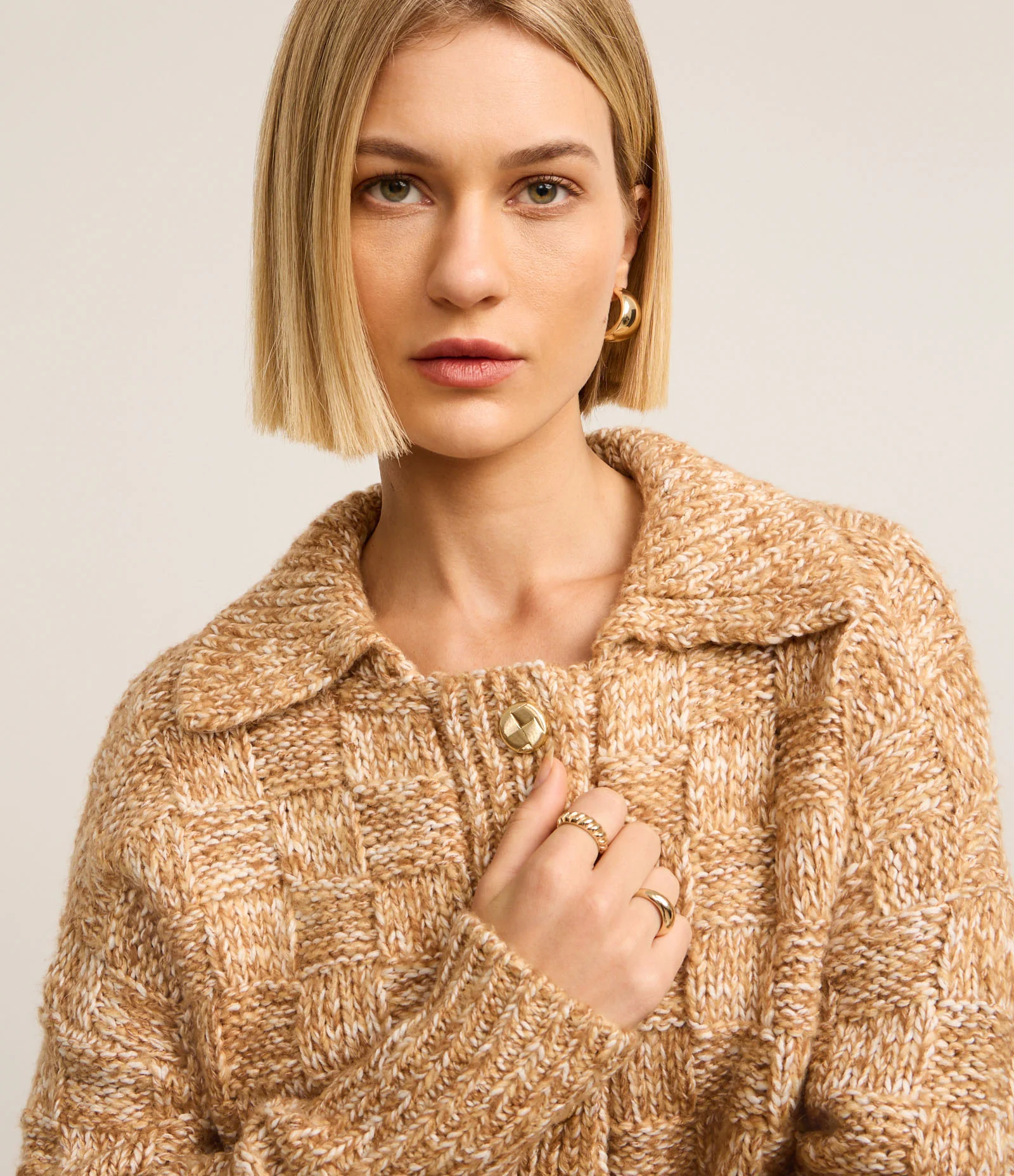 Suéter em Tricô com Gola e Botões Laranja 3