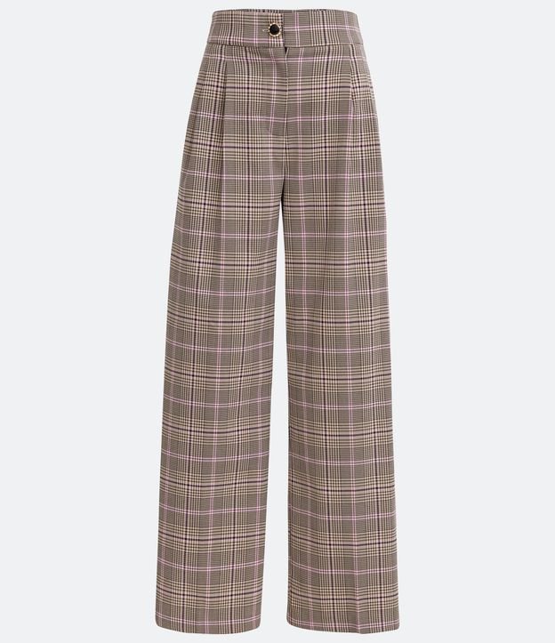 Pantalón Wide Leg en Sastrería con Estampado y Pliegues Delanteros Beige 5