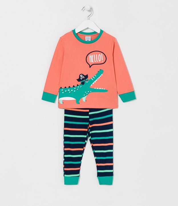 Pijama Longo Infantil com Estampa de Crocodilo Pirata - Tam 1 a 4 anos