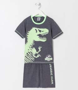 Pijama Infantil Curto em Algodão Estampa Jurassic Park que Brilha no Escuro - Tam 5 a 14 anos