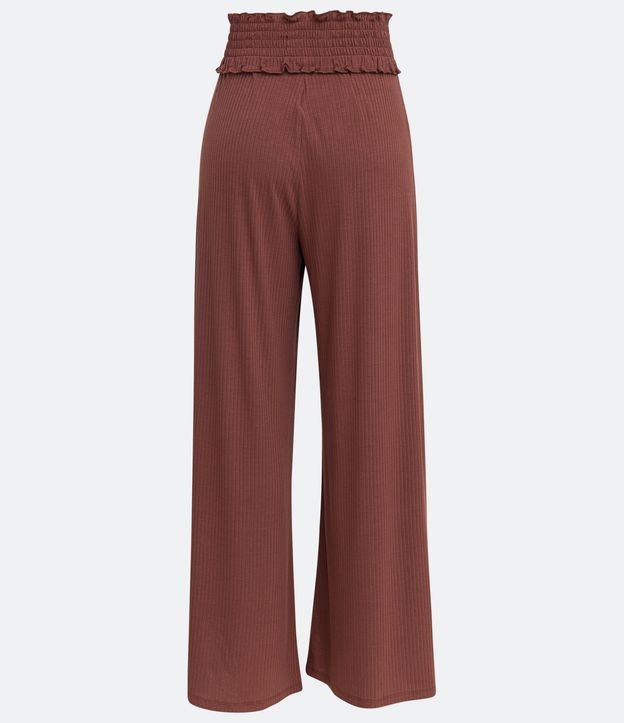 Pantalón Pantacourt en Ribana con Cintura Elástica Largo Marrón 6