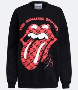 Blusão Fechado Alongado em Moletom com Estampa Rolling Stones
