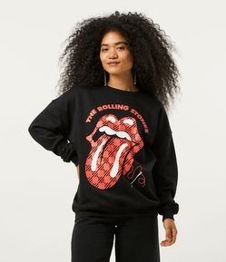 Blusão Alongado em Moletom com Estampa Rolling Stones