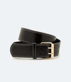 Cinto Médio com Fivela Quadrada e Pesponto Contrastante