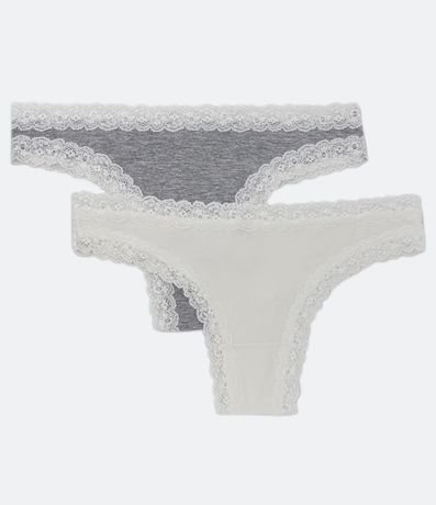 Kit 02 Calcinhas Biquíni Fio em Meia Malha com Renda no Cós e nas Cavas Menor preço em Kit 02 Calcinhas Biquíni Fio em Meia Malha com Renda no Cós e nas Cavas
