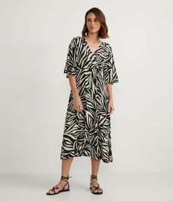 Vestido Midi em Viscose com Estampa Animal Print Zebra