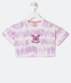 Blusa Infantil Estampa Tie Dye com Bordado de Borboleta - Tam 5 a 14 anos