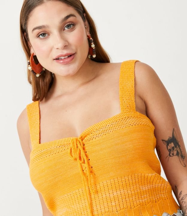 Blusa Cropped de Punto con Cordón Naranja 5